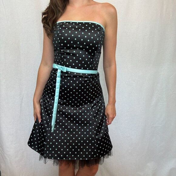 Jessica McClintock Polka Dot Strapless Y2K Mini Dress - Picture 11 of 11
